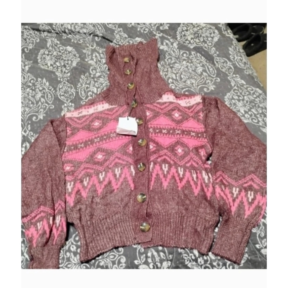 Who What Wear Pink and Brown Patterned Cardigan